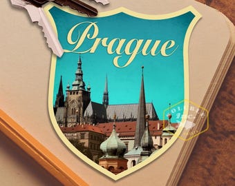 Prague Travel Sticker: Vintage-Style Luggage Decal