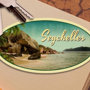 Adesivo de viagem para Seychelles, decalque estilo vintage para mala, bagagem, laptop ou garrafa de água
