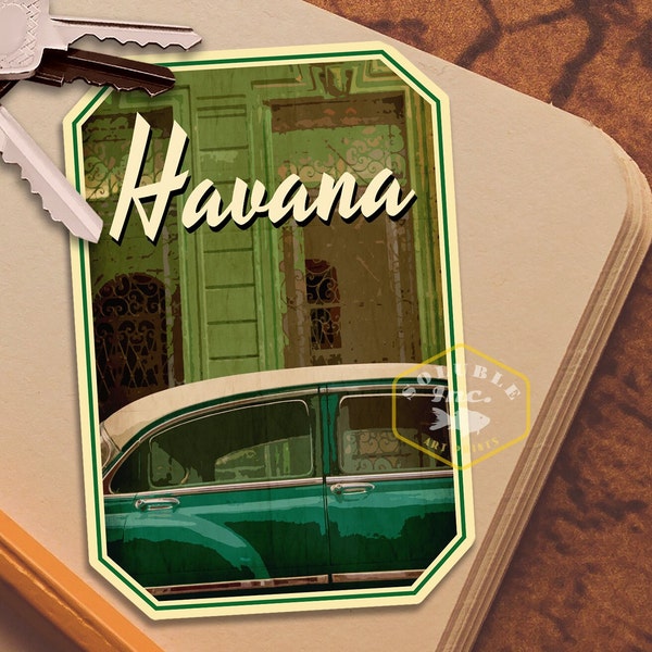 Havana Travel sticker, vintage style decal for suitcase, luggage, laptop, car or water bottle and travel accessory