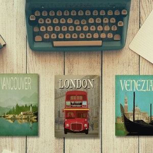 Ensemble de cartes postales de voyage, grandes cartes postales de style vintage 5 x 7, art minimaliste, cadeau de voyage