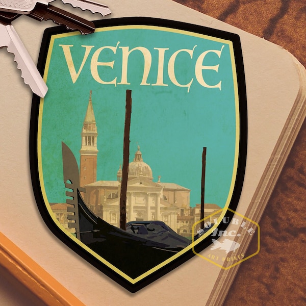 Sticker de voyage Venise Italie, sticker style vintage pour valise, bagage, ordinateur portable ou bouteille d'eau