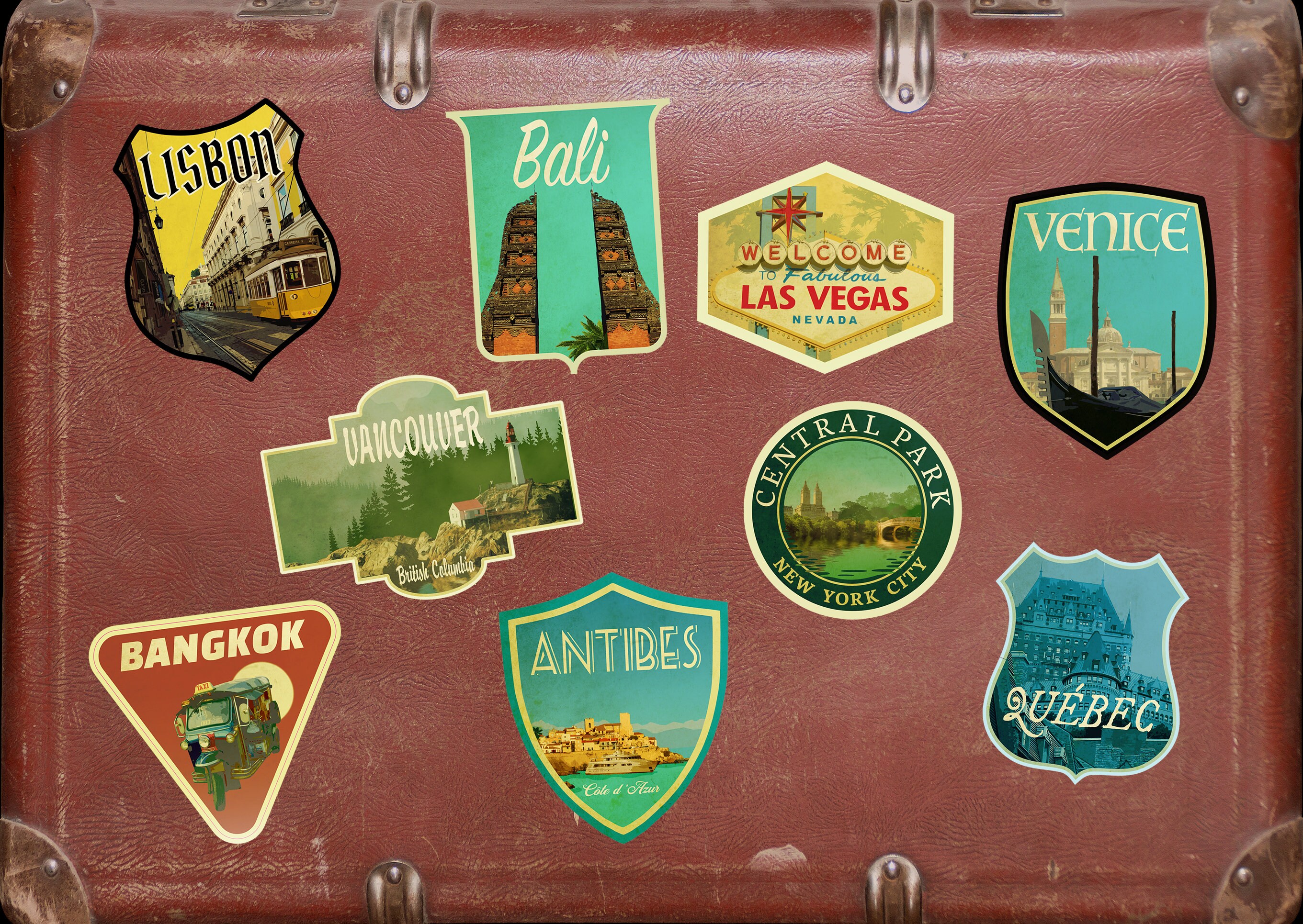 Travel Landmarks Retro Style Luggage Stickers — A Lot Mall