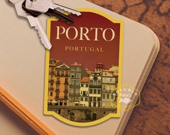 Porto Portugal Travel Sticker: Vintage Suitcase Luggage Decal