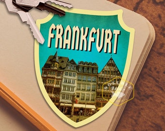 Frankfurt Reiseaufkleber: Kofferaufkleber im Vintage-Style