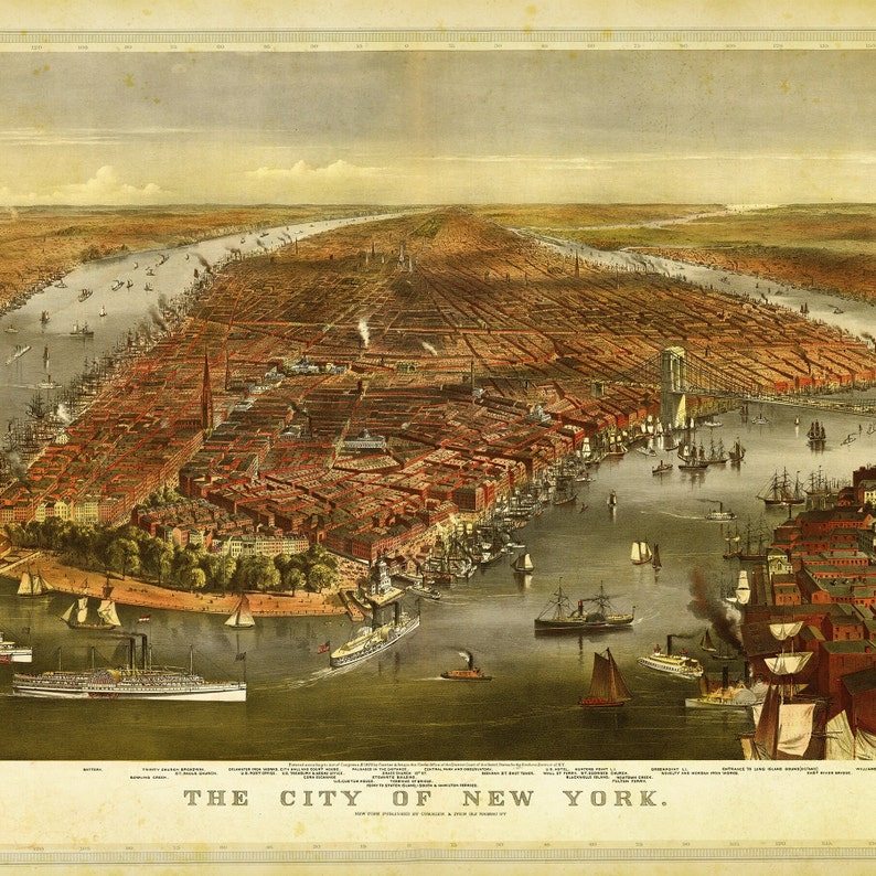 1870 Vintage Map of New York, New York City Map, New York Wall Art, New ...