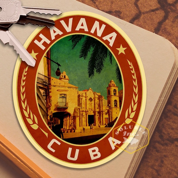 Havana Travel sticker, vintage style decal for suitcase, luggage, laptop, car or water bottle