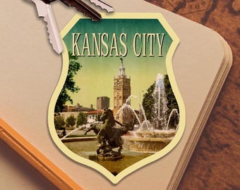 Kansas City travel sticker, vintage style decal for suitcase, luggage, laptop or water bottle