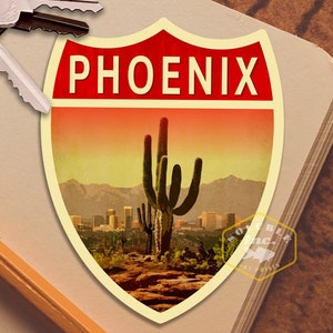 Phoenix Arizona Reiseaufkleber, Vintage-Stil Aufkleber für Koffer, Gepäck, Laptop oder Wasserflasche