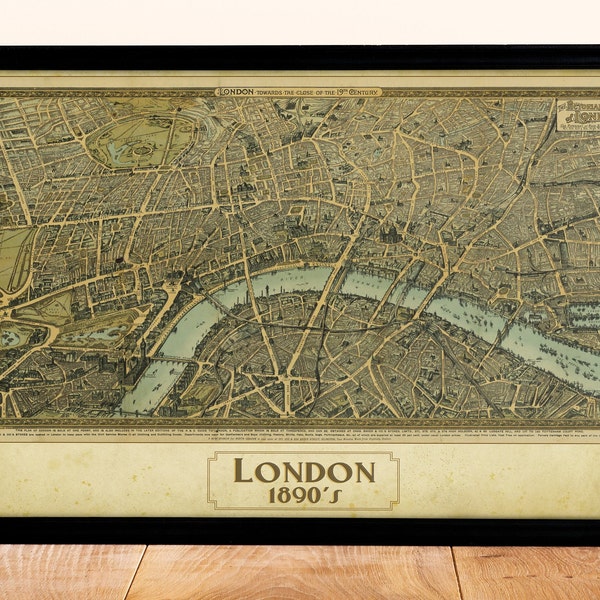 1890s Vintage Map of London, Retro London Map, London Poster, Map Wall Art, 19th Century London City, Vintage Home Decor, Travel Gifts