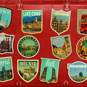 Pacote de adesivos de viagem personalizáveis, presente de viagem em estilo vintage, decalques para bagagem, mala, álbum de recortes, agenda, laptop ou garrafa de água.