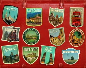 Vintage Travel Stickers Pack: Personalized Luggage Decals