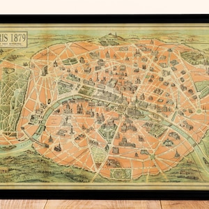 Mapa vintage de Paris 1879, impressão artística, pôster de viagem retrô, presente para casa