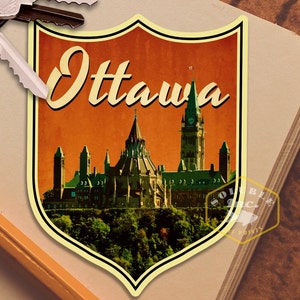 Sticker de voyage Ottawa Canada, sticker de style vintage pour valise, bagage, ordinateur portable ou bouteille d'eau