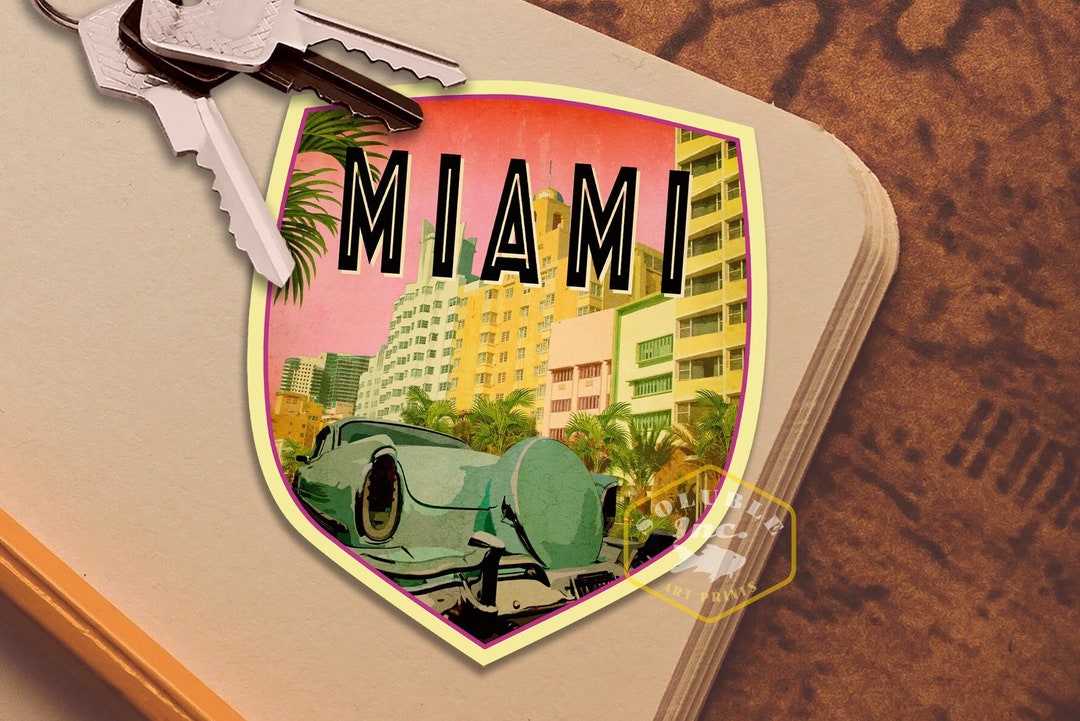 Vintage MIAMI BEACH FLORIDA TRAVEL STICKER Chevrolet Dodge Ford Plymouth Decal E