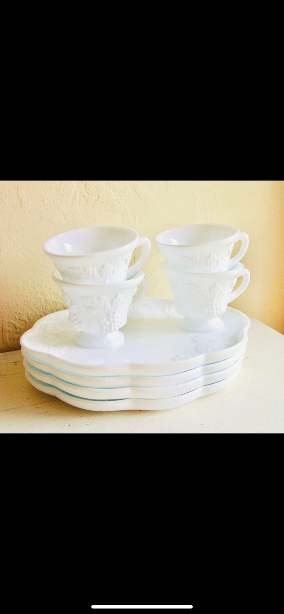 Vintage Milk Glass Luncheon Sets Tea Set Etsy