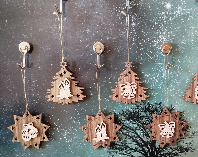 7 pieces Christmas pendants for Christmas tree/Christmas bouquet/Christmas decoration - NEW approx. 7 cm x 8 mm / 3D optics for Christmas