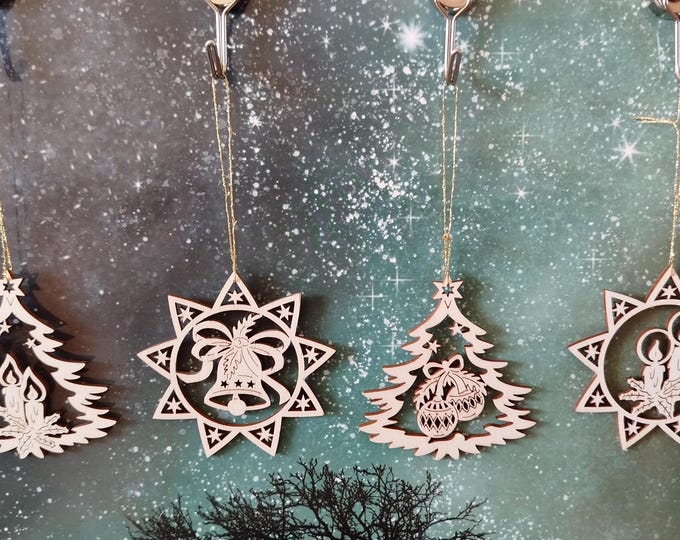 4 pieces Christmas pendants for Christmas tree/Christmas bouquet/Christmas decoration - NEW approx. 7 cm x 3 mm / 3D optics for Christmas