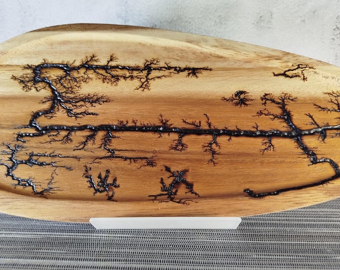 Lichtenberg figures, burned wood-Lichtenberg burned wood/DECO tray natural/37x16x2 cm /UNIQUE, handmade !!!!!Storage tray for rings, etc.