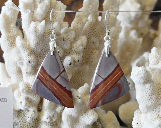 Earrings made of semi-precious stone/gemstone Norrena Jasper- with cabochon cut- with eyelet and pendant made of 925 silver/unique