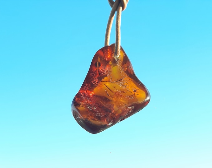 Amber pendant -6-7 g with leather cord 2 m with the possibility of individual adjustment/gift, Baltic Sea, Christmas, jewelry, pendant