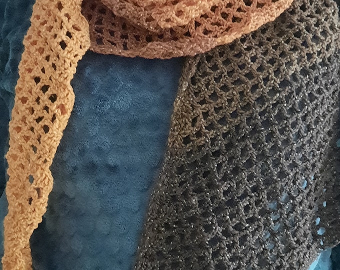 Dragon tail scarf "DRAGON FIRE" - orange/brown crocheted - glitters slightly /Length 210 cm //NEW - unique - handmade - single piece