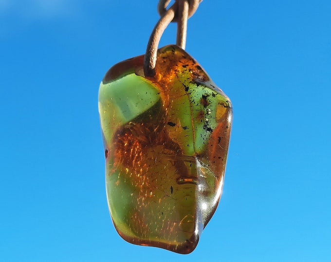 Amber pendant -6-7 g with leather cord 2 m with the possibility of individual adjustment/gift, Baltic Sea, Christmas, jewelry, pendant