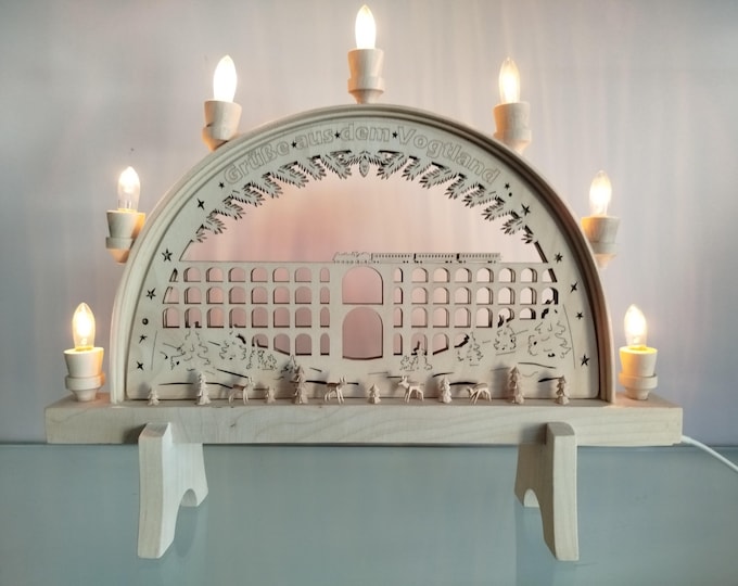 Göltzschtal Bridge Vogtland Schwibbogen/New/41 x 35 cm high quality - produced in Saxony with carved figures/ with electric candles /unique