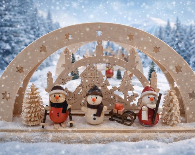 Candle arch/Winter Santa Claus/New/25 x 12 cm high quality - produced in Saxony/3D look illuminated with LED strip (1 piece)/Unique item