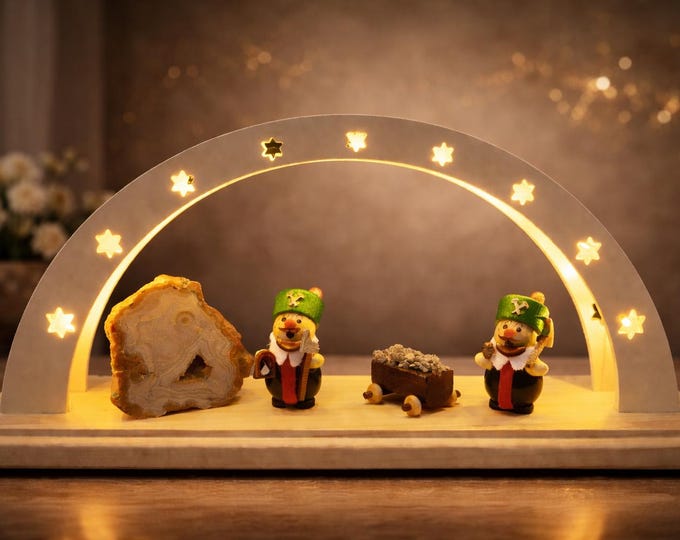 Children's mining-themed candle arch/New/25 x 12 cm, high quality - produced in Saxony/3D effect, illuminated with LED strip (1 piece)/Unique item
