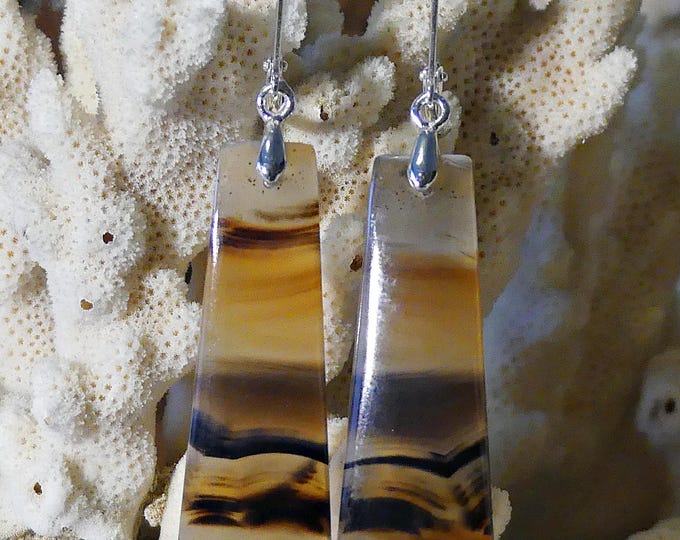 Earrings made of semi-precious stone/gemstone Montana Agate- with cabochon cut- with eyelet and pendant made of 925 silver/unique