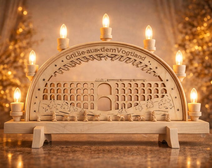 Göltzschtal Bridge Vogtland Schwibbogen/New/41 x 35 cm high quality - produced in Saxony with carved figures/ with electric candles /unique