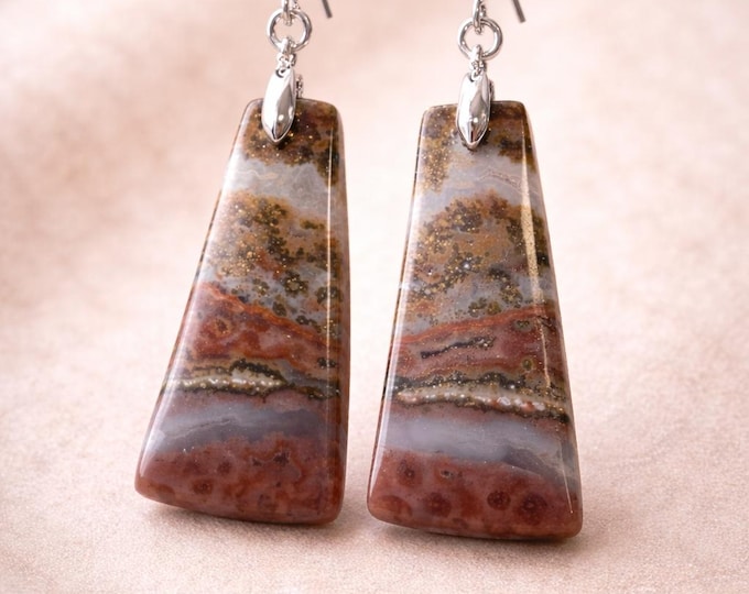 Earrings/Earrings - Semi-precious/Gemstone Ocean Jasper - Cabochon Cut - with eyelet and pendant made of 925 silver/Unique piece!!!!