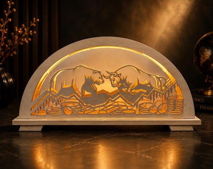 Year-round decoration, stock market, finance, candle arch/New/52 x 26 cm, high quality - produced in Saxony/3D look, illuminated with LED strip, 1 piece
