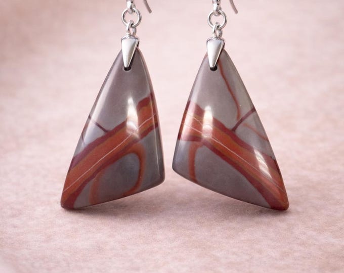 Earrings/earrings made of semi-precious/gemstone Norrena Jasper - with cabochon cut - with eyelet and pendant made of 925 silver/unique piece