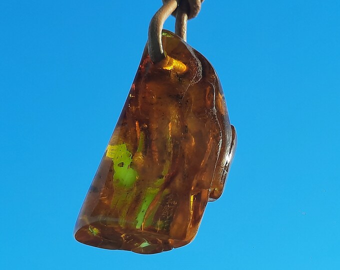 Amber pendant -6-7 g with leather cord 2 m with the possibility of individual adjustment/gift, Baltic Sea, Christmas, jewelry, pendant