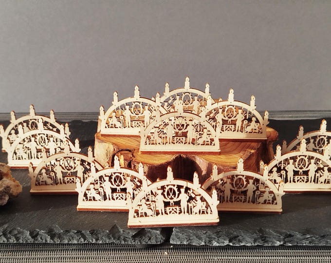 Mini candle arch mining-Schwarzenberg motif with 2 miners (approx. 6 cm with base) wood/for celebrations, gifts, mining, (without electricity)/unique