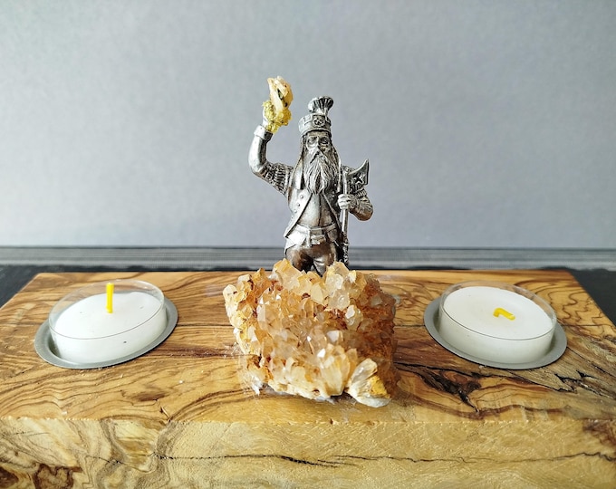 Tealight holder made of precious wood with mining scene, miner and minerals - a handmade unique piece ideal for decoration / handcraft