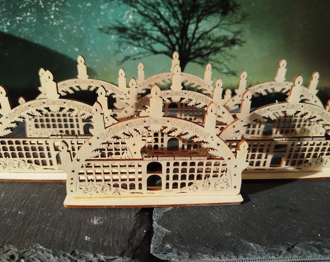 Mini candle arch Göltzschtal Bridge Vogtland brick bridge (approx. 12 cm with base) wood/for celebrations, gifts, mining, (without electricity)/