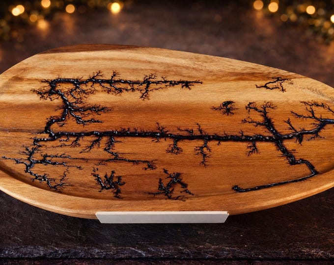 Lichtenberg figures, burnt wood - Lichtenberg burned wood/DECORATIVE tray, natural finish/37x16x2 cm/UNIQUE, handmade !!!!! Tray for rings, etc.
