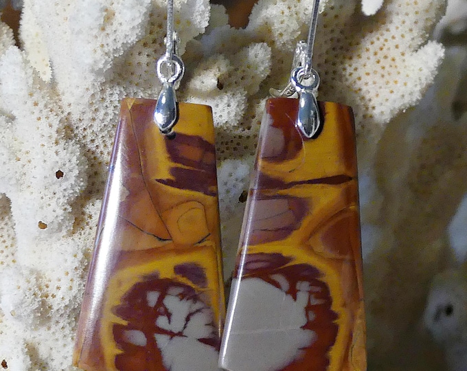 Earrings made of semi-precious stone/gemstone Norrena Jasper- with cabochon cut- with eyelet and pendant made of 925 silver/unique