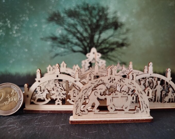 Mini candle arch 10 different motifs (approx. 6 cm with base) wood/for celebrations, gifts, (without electricity)/Christmas-Advent/new range!!