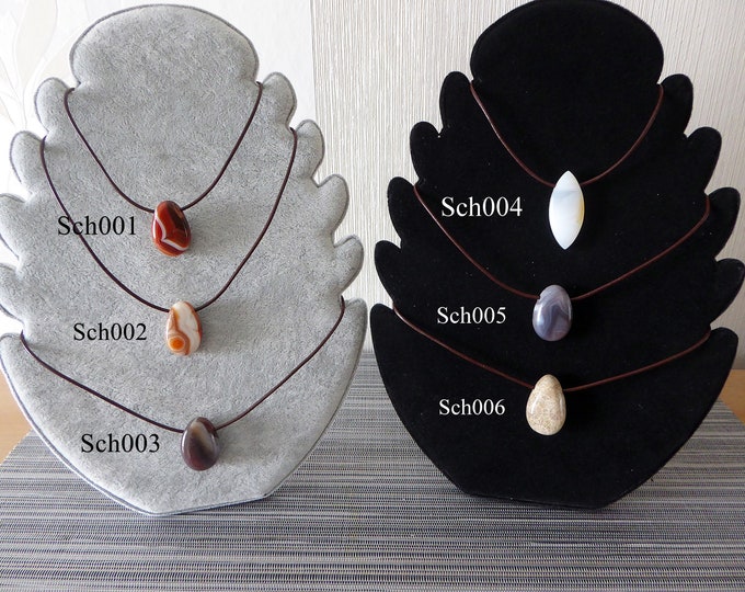 6 x different gemstone/gemstone necklaces - approx. 30 mm /with leather cord - 60/30 cm with magnet/lobster clasp /gift, healing stone