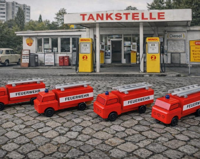 GDR toy cars from the Ore Mountains (new reproduction), approx. 7.5 cm, made from local wood and with safe paints, produced in Saxony/Ore Mountains