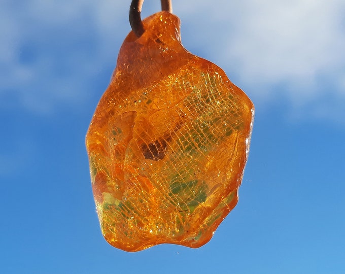Amber pendant -6-7 g with leather cord 2 m with the possibility of individual adjustment/gift, Baltic Sea, Christmas, jewelry, pendant