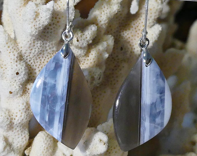 Earrings made of semi-precious stone/gemstone Owyhee Blue Opal- with cabochon cut- with eyelet and pendant made of 925 silver/unique