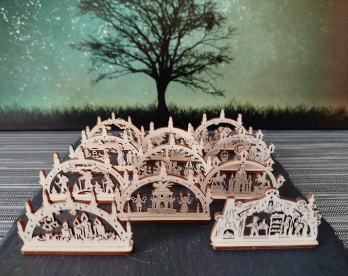 Mini candle arch 10 different motifs (approx. 6 cm with base) wood/for celebrations, gifts, (without electricity)/Christmas-Advent/new range!!