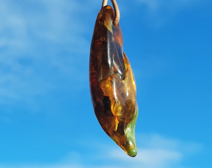 Amber pendant -6-7 g with leather cord 2 m with the possibility of individual adjustment/gift, Baltic Sea, Christmas, jewelry, pendant