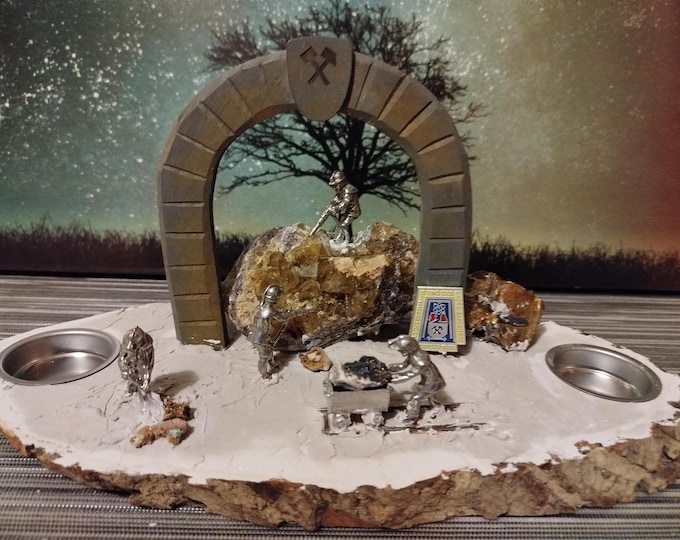 Mining scene modern Wismut /DDR/ with minerals and two tea lights - a handmade unique piece ideal for decoration / handcraft