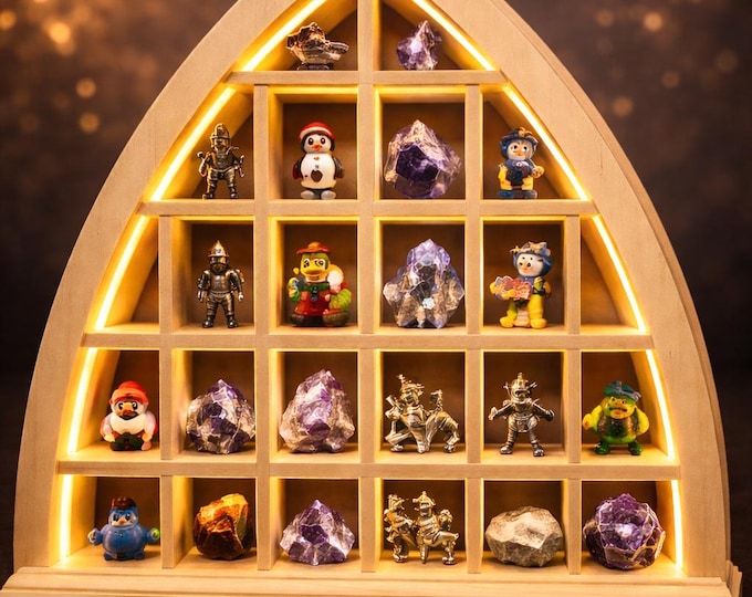 Display case - candle arch/light arch - illuminated (large - approx. 50 cm x 52 cm) LED strip/for figures, minerals/cable with switch/Ore Mountains