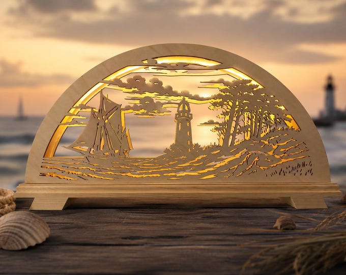 Baltic Sea, Darss, year-round decoration, candle arch/new/52 x 26 cm high quality - produced in Saxony/ 3D effect illuminated with LED strip, set of 3